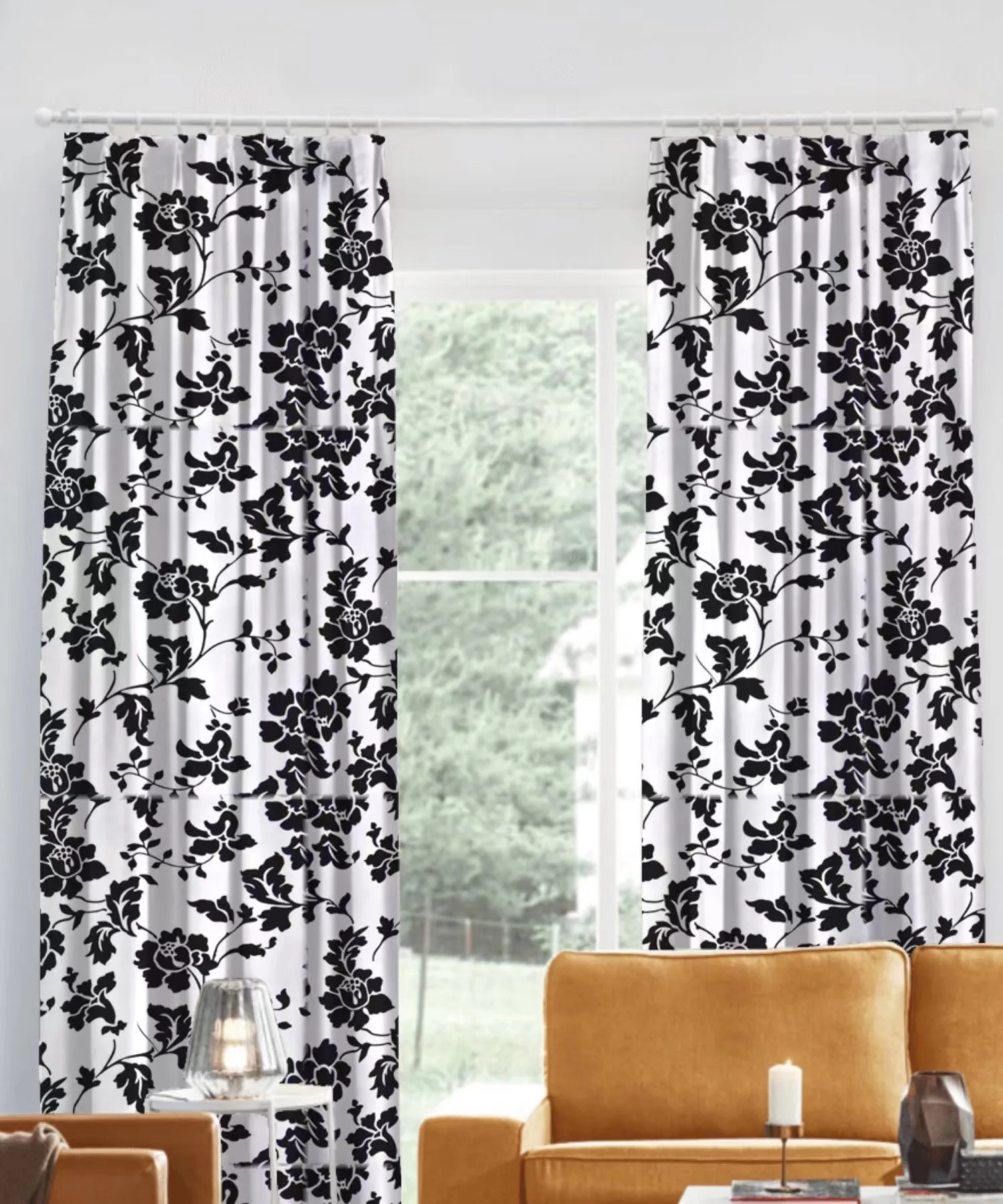 100% Cotton Half Panama Printed Fabric / Canvas printed Fabric / Black & White Blossom  Digital Print  Fabric