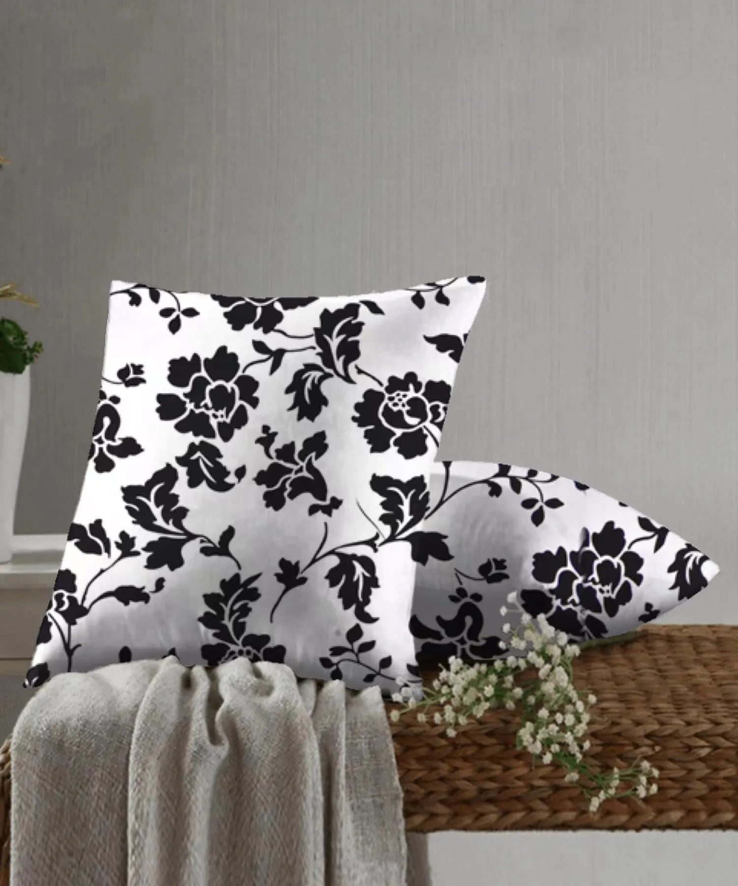 100% Cotton Half Panama Printed Fabric / Canvas printed Fabric / Black & White Blossom  Digital Print  Fabric