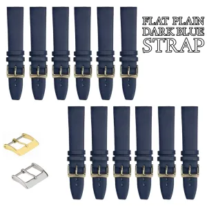 12PCS Dark Blue Leather Flat Plain Unstitched Watch Band Sizes 18MM-24MM