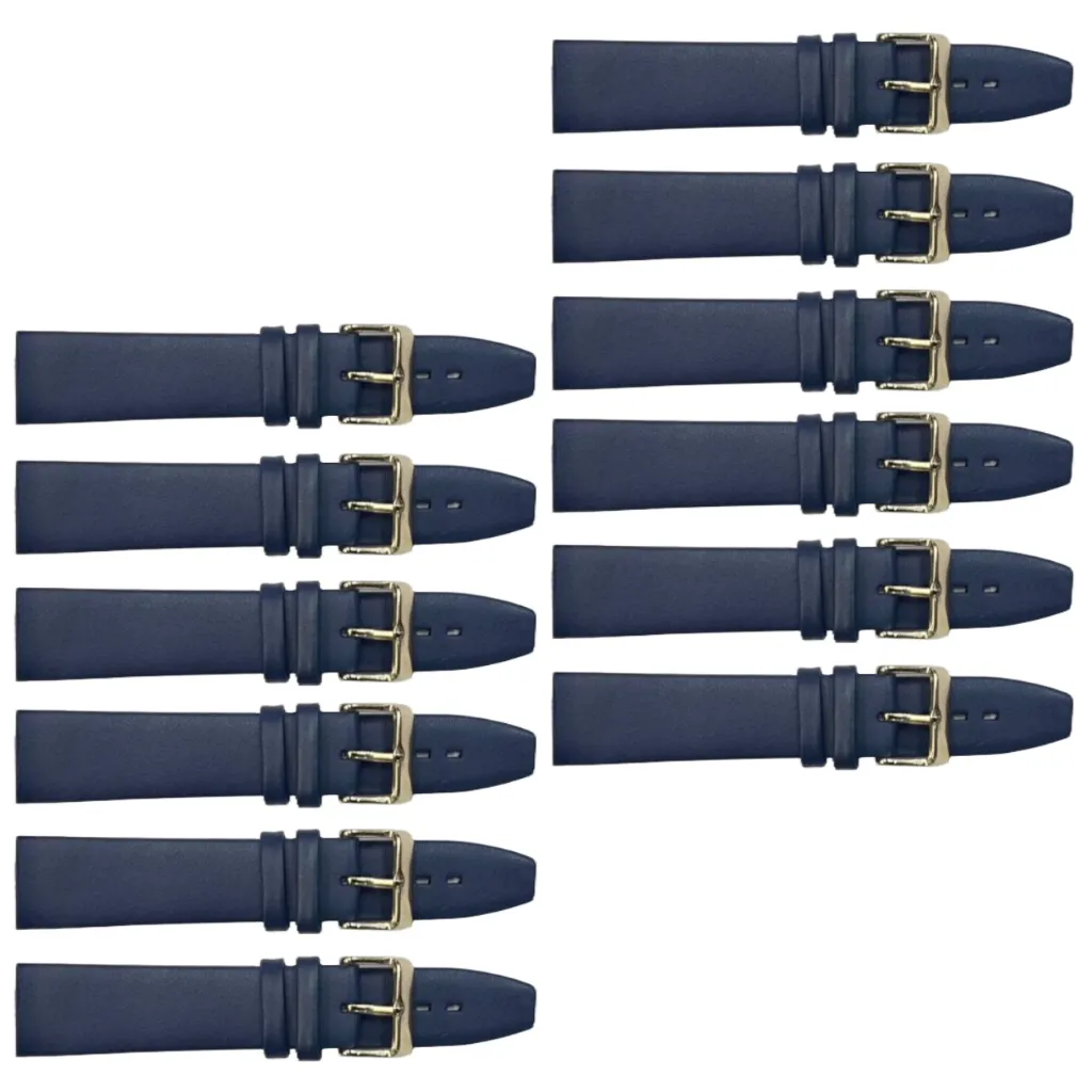 12PCS Dark Blue Leather Flat Plain Unstitched Watch Band Sizes 18MM-24MM