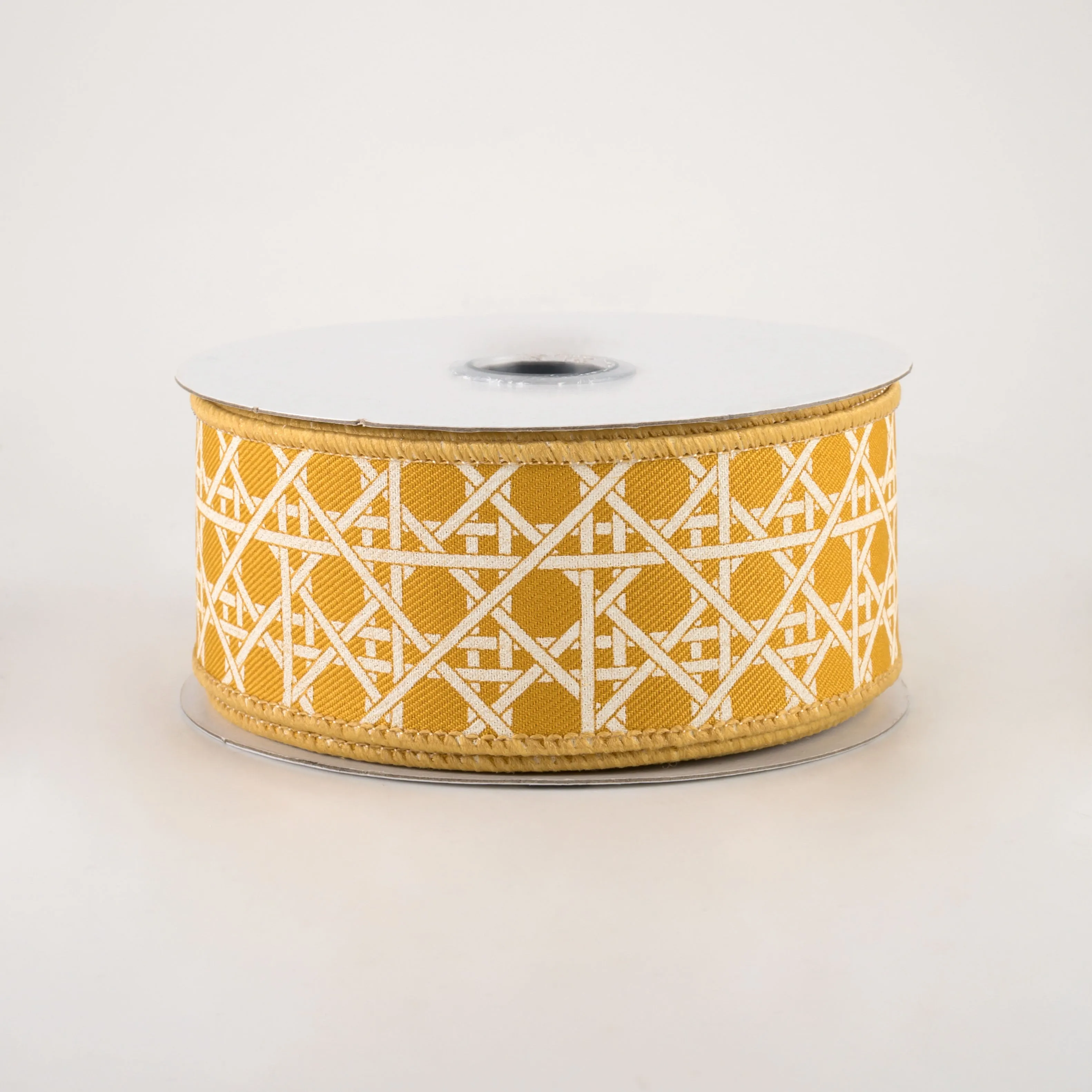 1.5" Basket Weave Ribbon: Dark Yellow & Ivory (10 Yards)