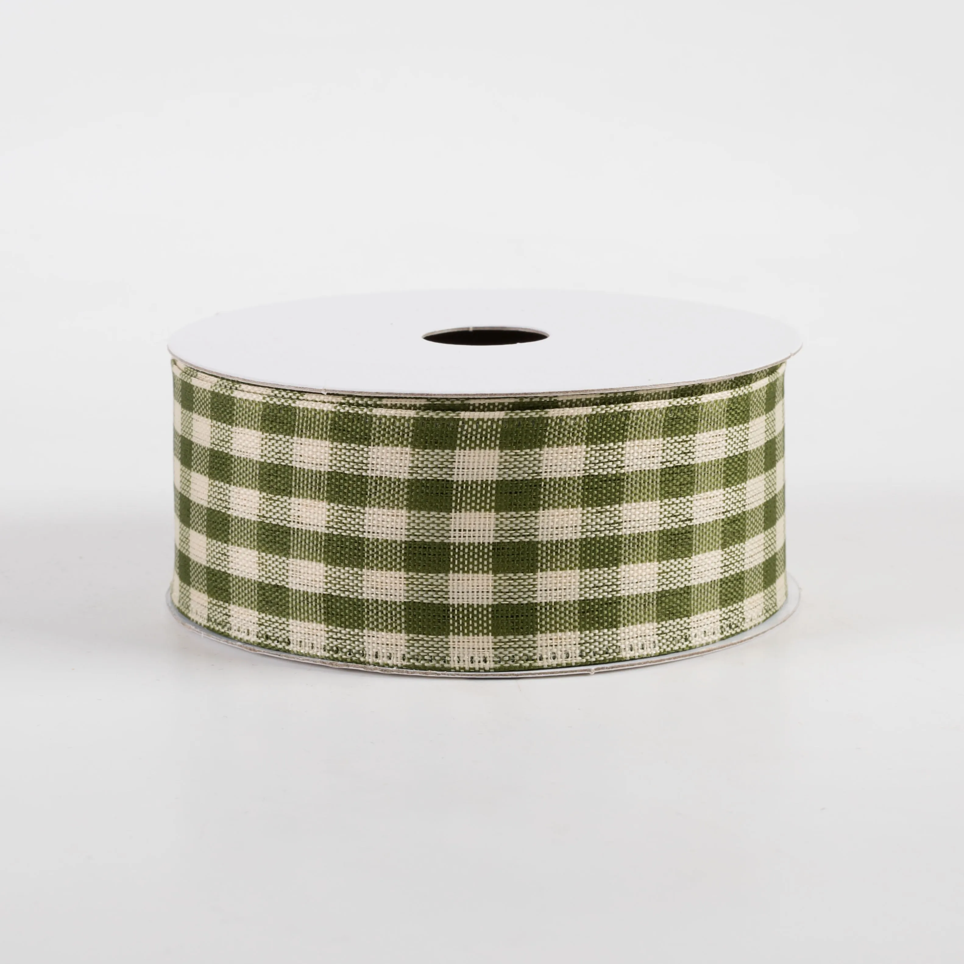 1.5" Biggy Gingham Ribbon: Moss Green & Ivory (10 Yards)