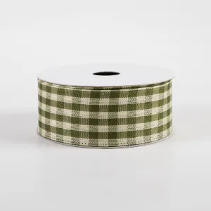 1.5" Biggy Gingham Ribbon: Moss Green & Ivory (10 Yards)