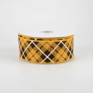 1.5" Fall Argyle Plaid Ribbon: Yellow & Brown (10 Yards)