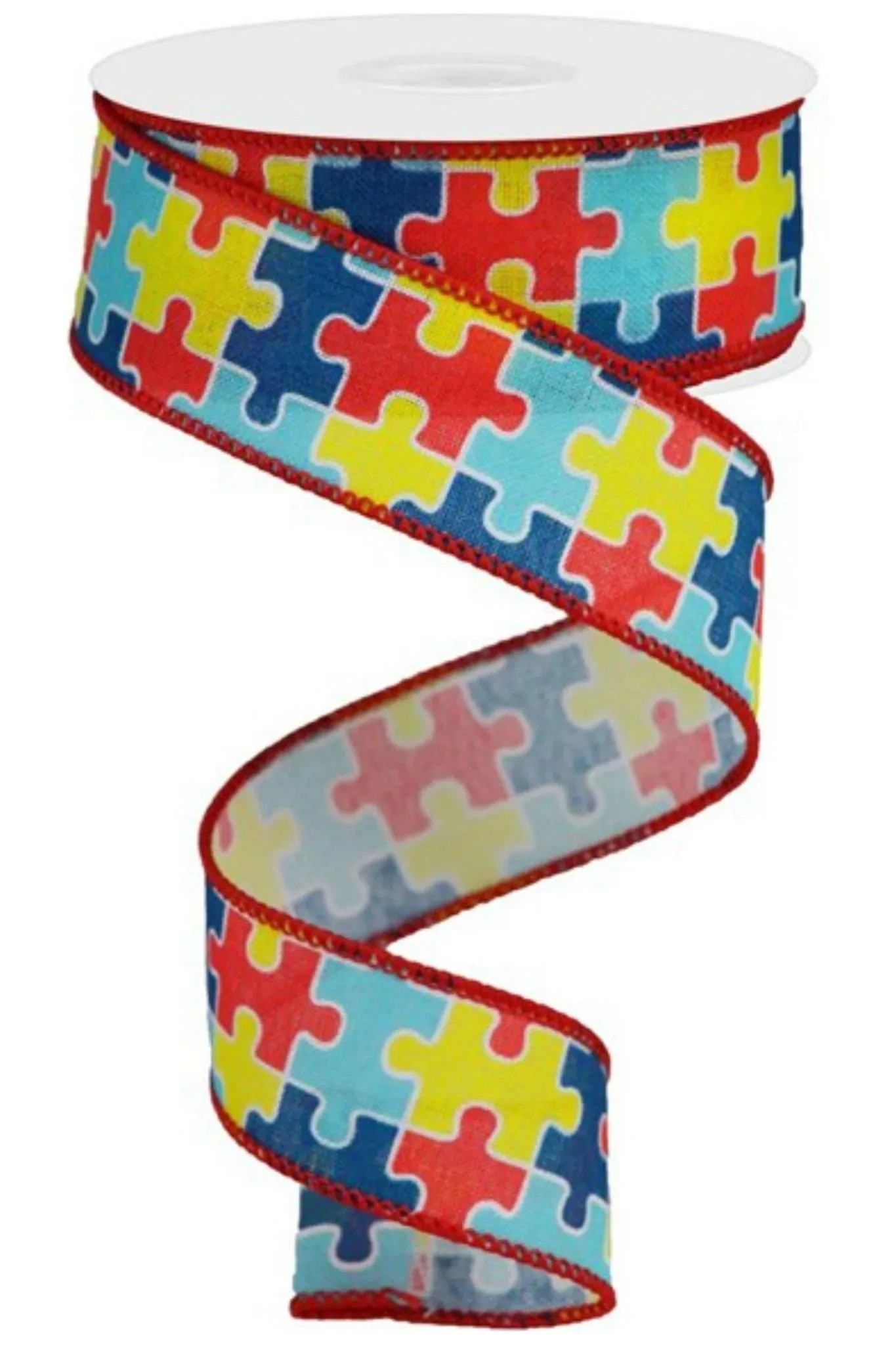 1.5" Puzzle Piece Ribbon on Royal: Autism Awareness (10 Yards)