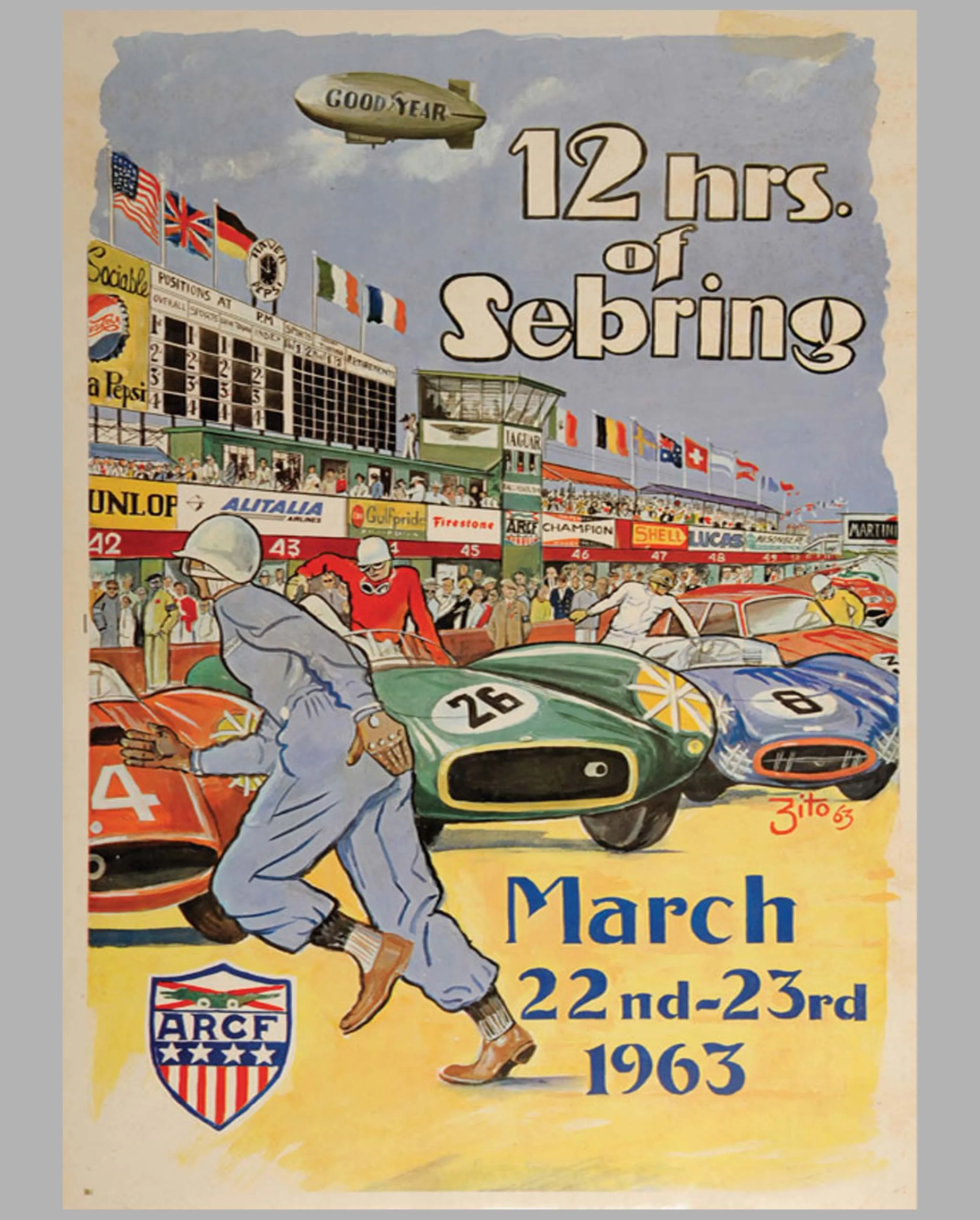 1963 - 12 Hours of Sebring original event poster by Zito