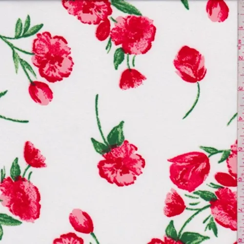 2 YD PC-White/Red Tulip Print ITY Knit Fabric