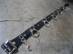 5 Ring Black Leather Bondage Belt