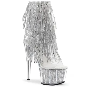 ADORE-1017SRS Pleaser Shoes  Silver Rhinestone Platform Fringe Stripper Boot