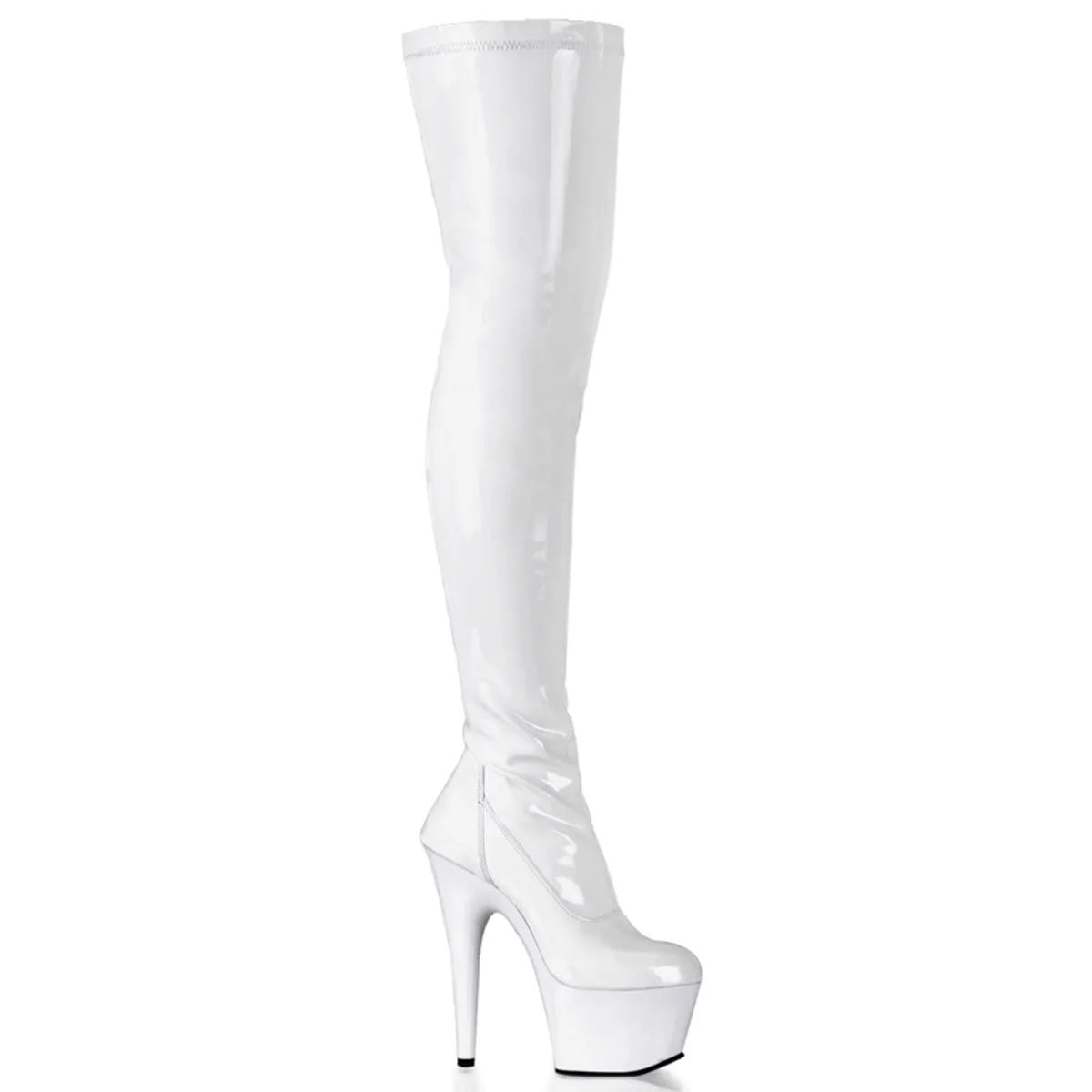 ADORE-3000 Pleaser Shoes White Patent Thigh High Stripper Boot