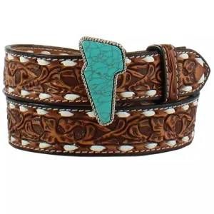 Angel Ranch Women's Turquoise Lightning Bolt Brown Leather Belt