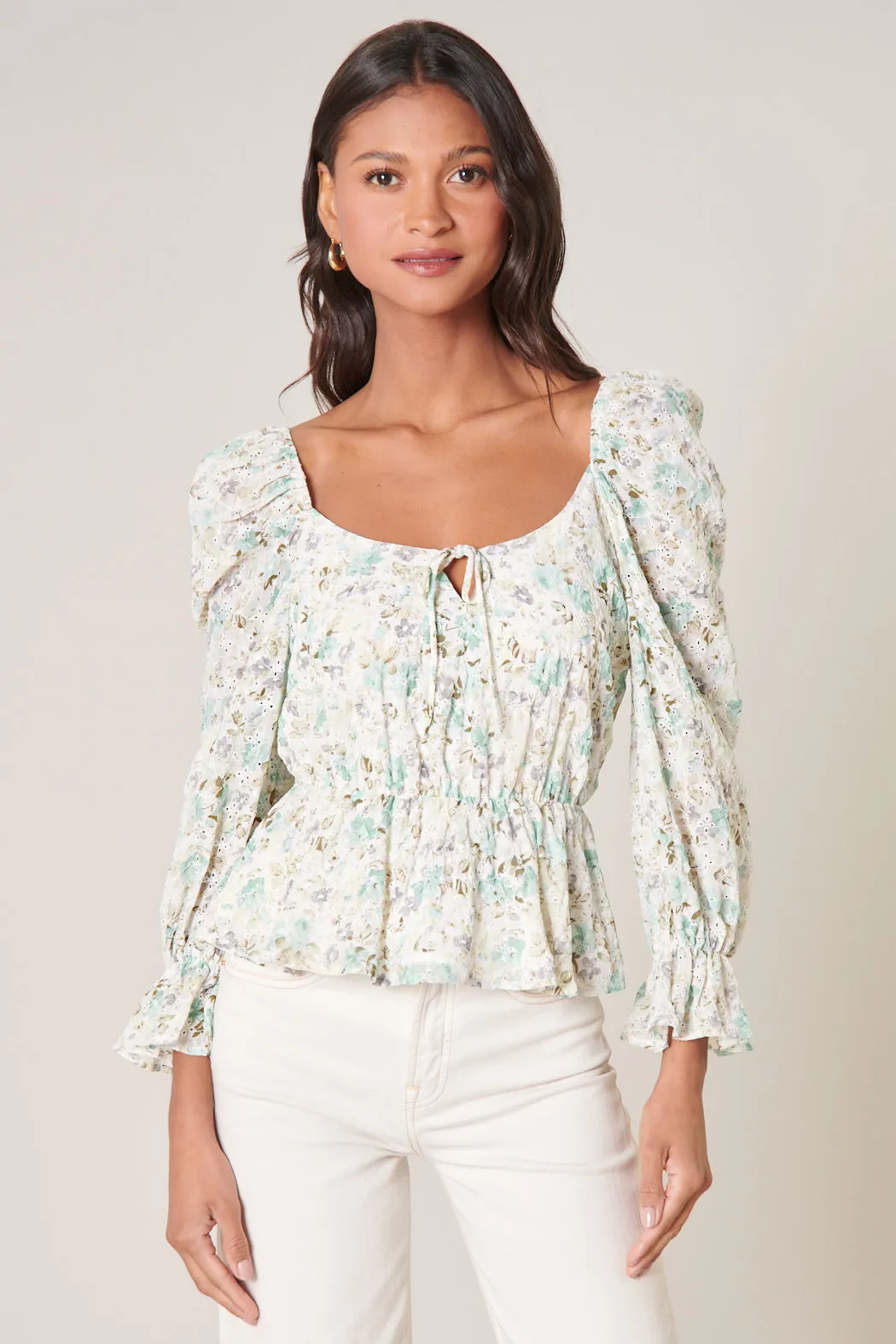 Angelique Floral Eyelet Peplum Top