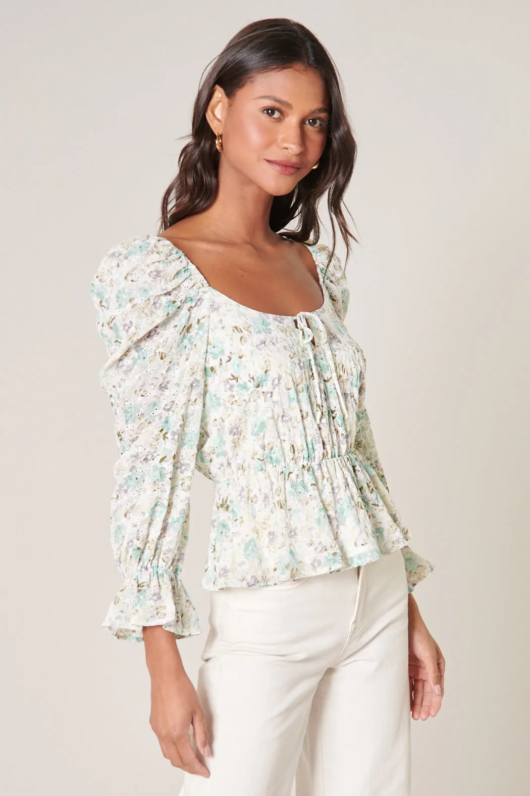 Angelique Floral Eyelet Peplum Top