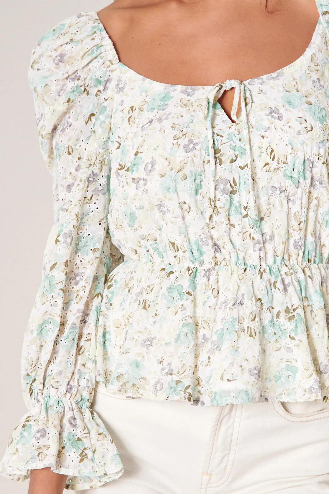 Angelique Floral Eyelet Peplum Top