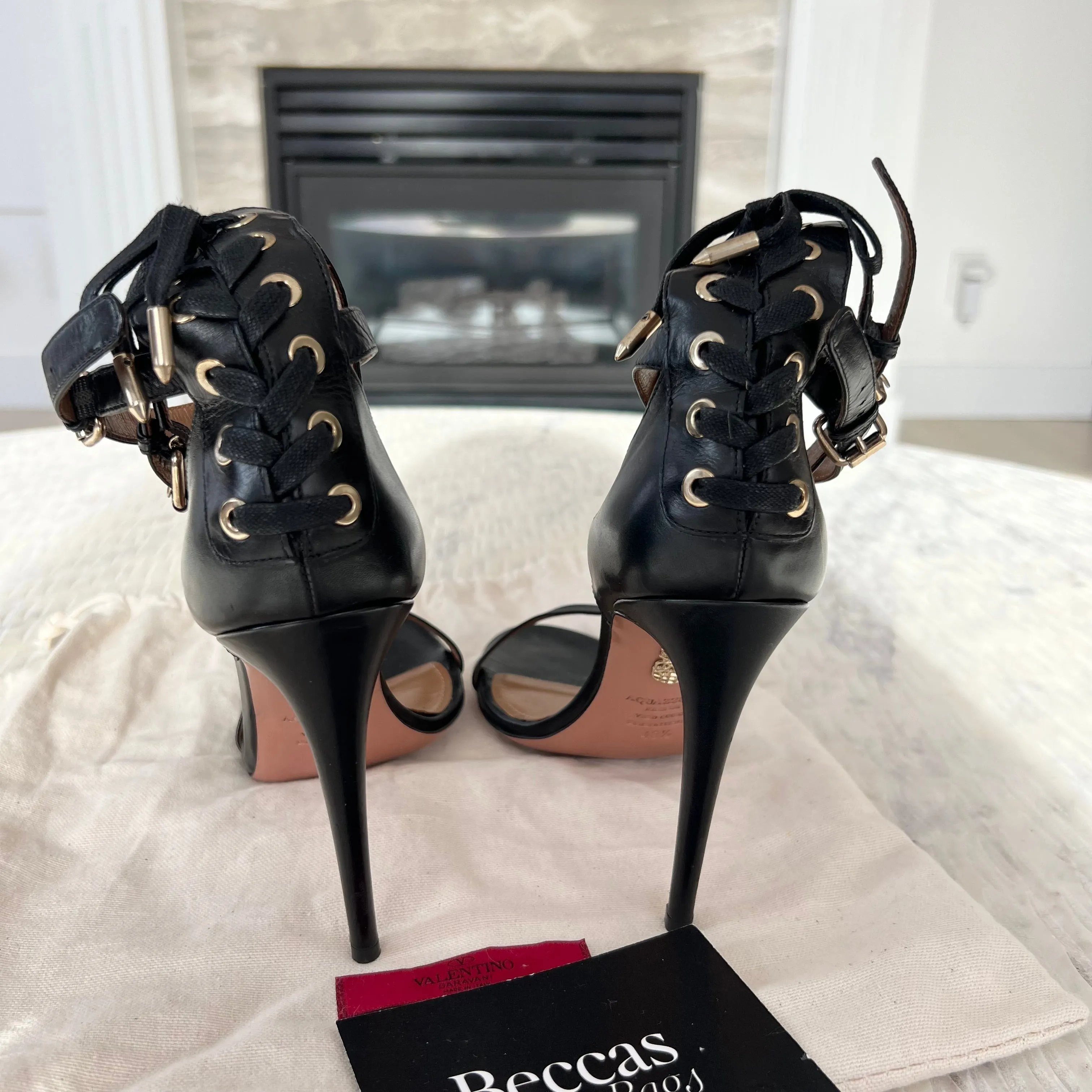 Aquazzura
Aquazzura Black Leather Pina Colada Double Strap Sandals Size 40.5