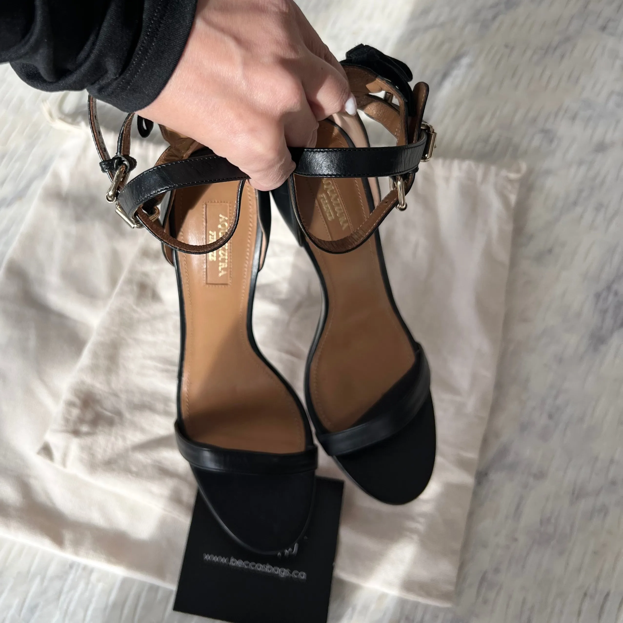 Aquazzura
Aquazzura Black Leather Pina Colada Double Strap Sandals Size 40.5