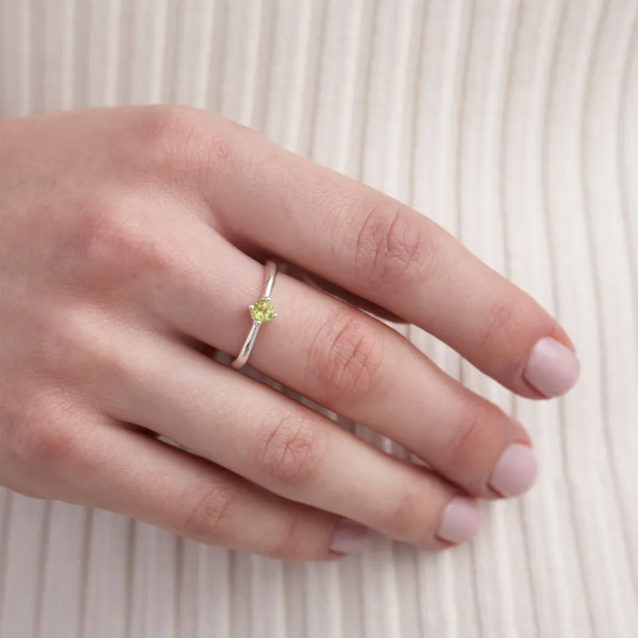 August Peridot Silver Birthstone Ring