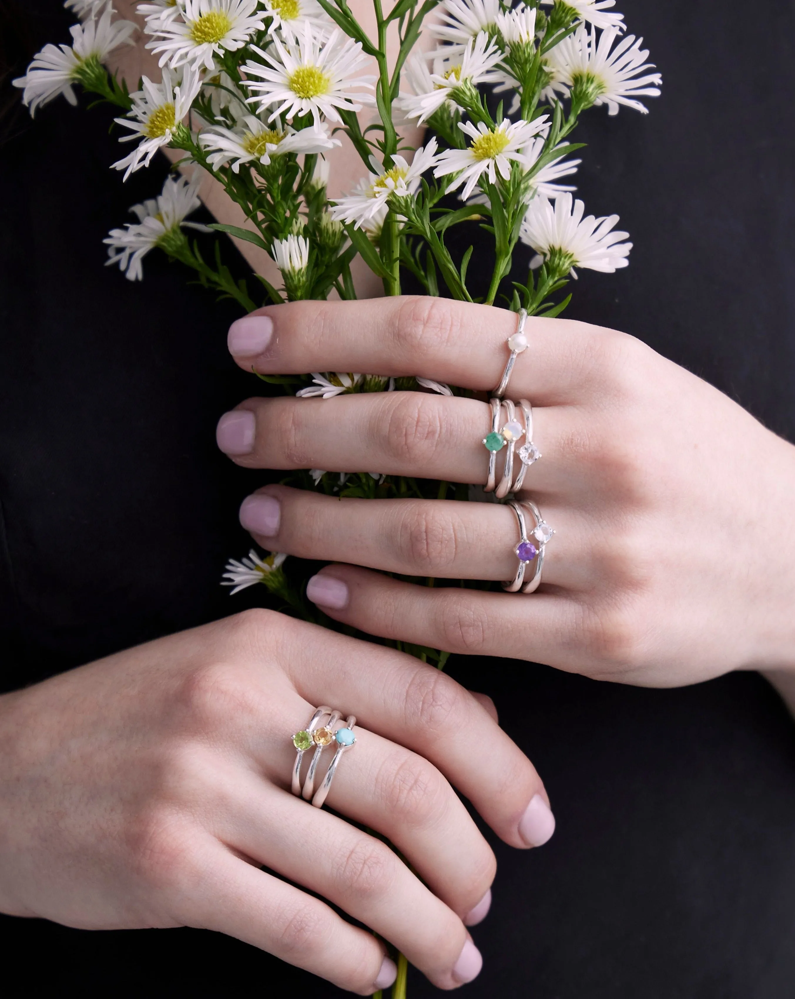 August Peridot Silver Birthstone Ring