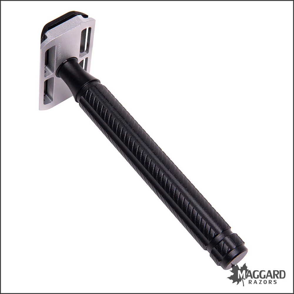 Aylsworth Razors The APEX AL-6063 Machined Aluminum Closed Comb DE Safety Razor, Black Handle, Silver Baseplate