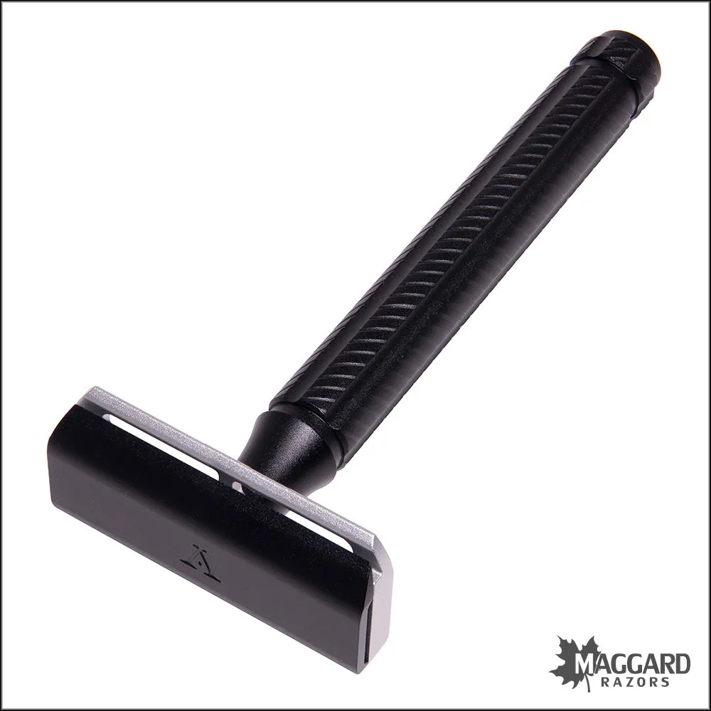 Aylsworth Razors The APEX AL-6063 Machined Aluminum Closed Comb DE Safety Razor, Black Handle, Silver Baseplate