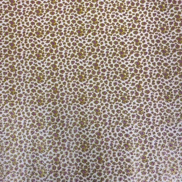 Beige | Pink Leopard Print Glitter Canvas Vinyl Fabric