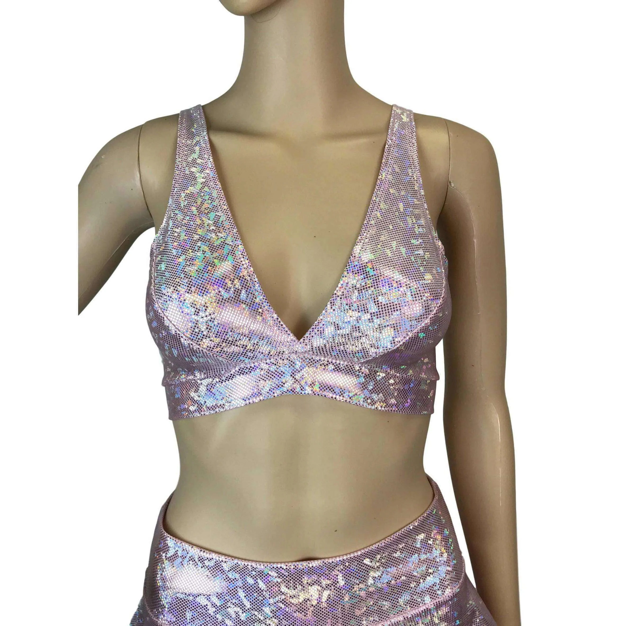 Blush Pink Shattered Glass Holographic Bralette