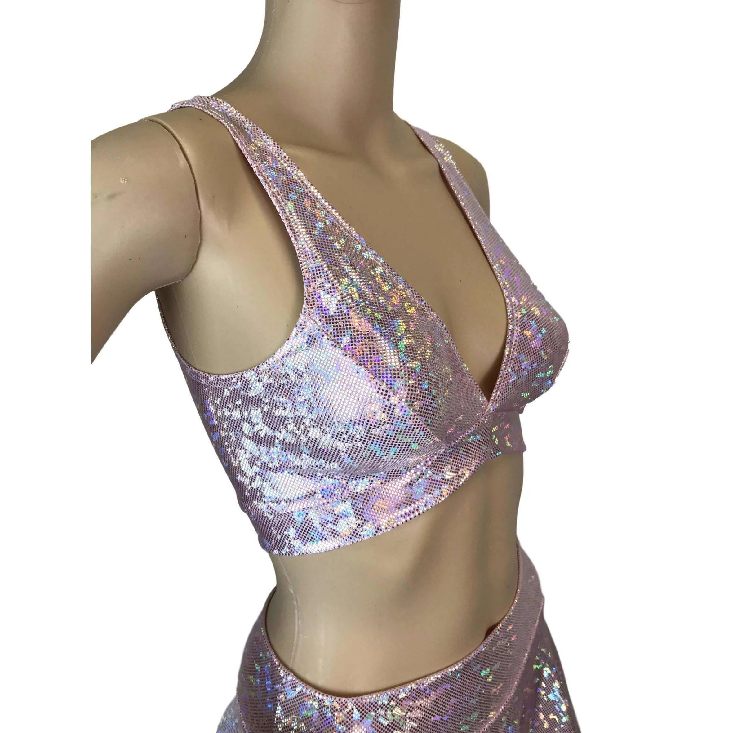 Blush Pink Shattered Glass Holographic Bralette