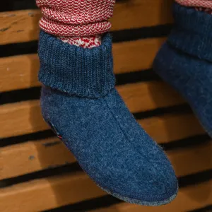 Boiled Wool Slipper Boots - Karl - Denim (Adults 36-42)