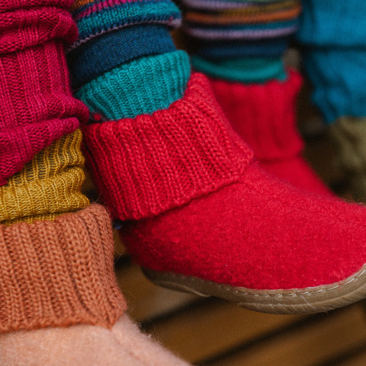 Boiled Wool Slipper Boots - Toni - Rubin (Kids 23-35)