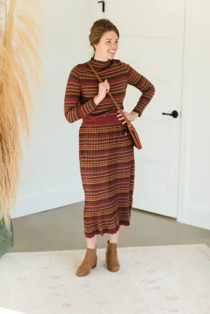 Brown Multi Stripe Ribbed Sweater Skirt - FINAL SALE