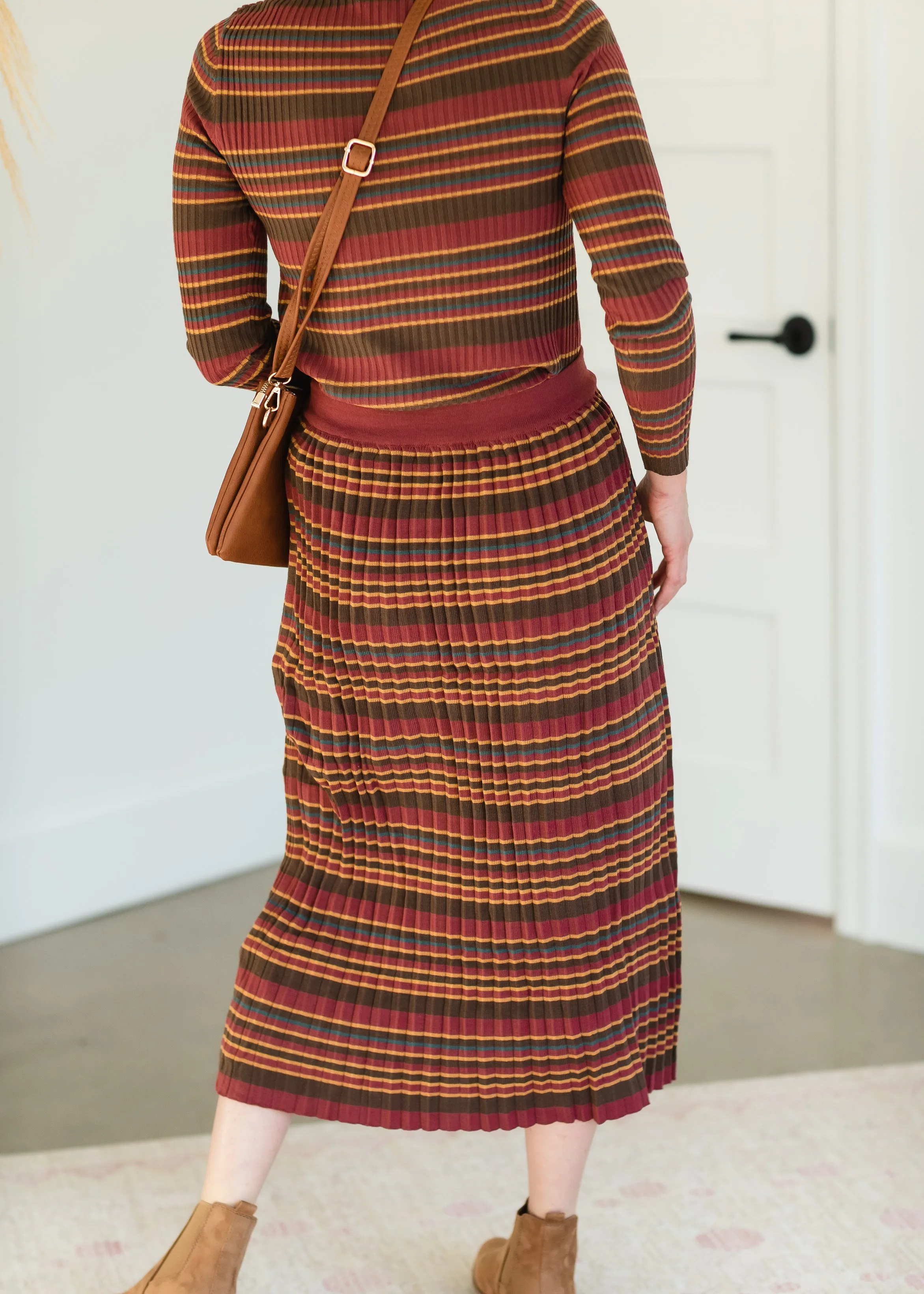 Brown Multi Stripe Ribbed Sweater Skirt - FINAL SALE