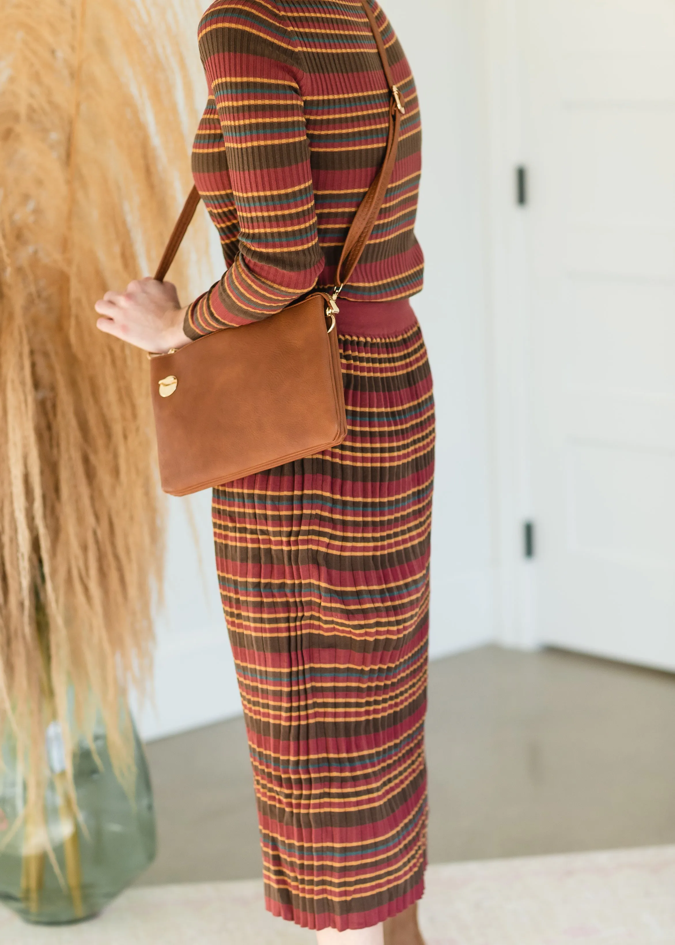 Brown Multi Stripe Ribbed Sweater Skirt - FINAL SALE