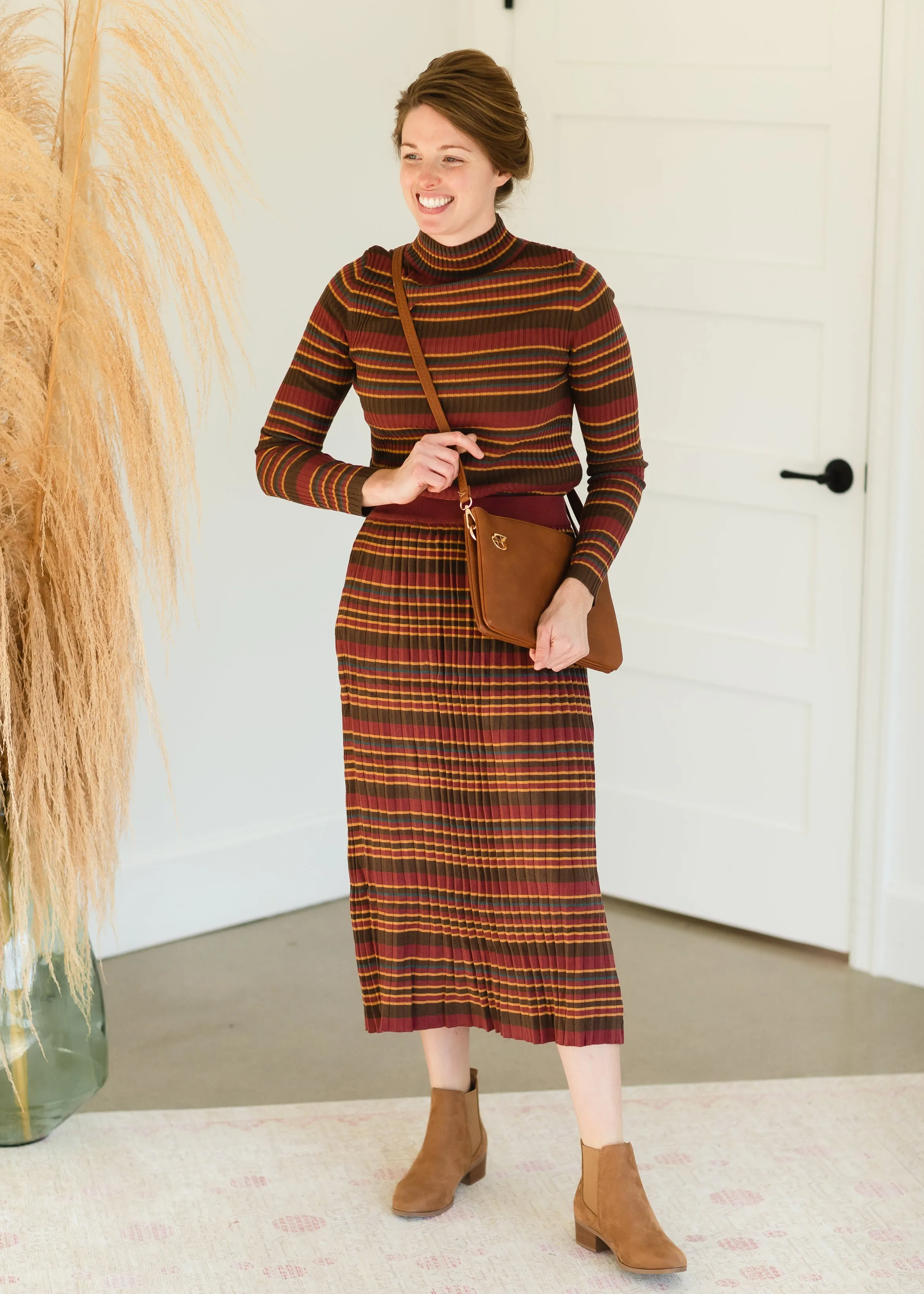 Brown Multi Stripe Ribbed Sweater Skirt - FINAL SALE