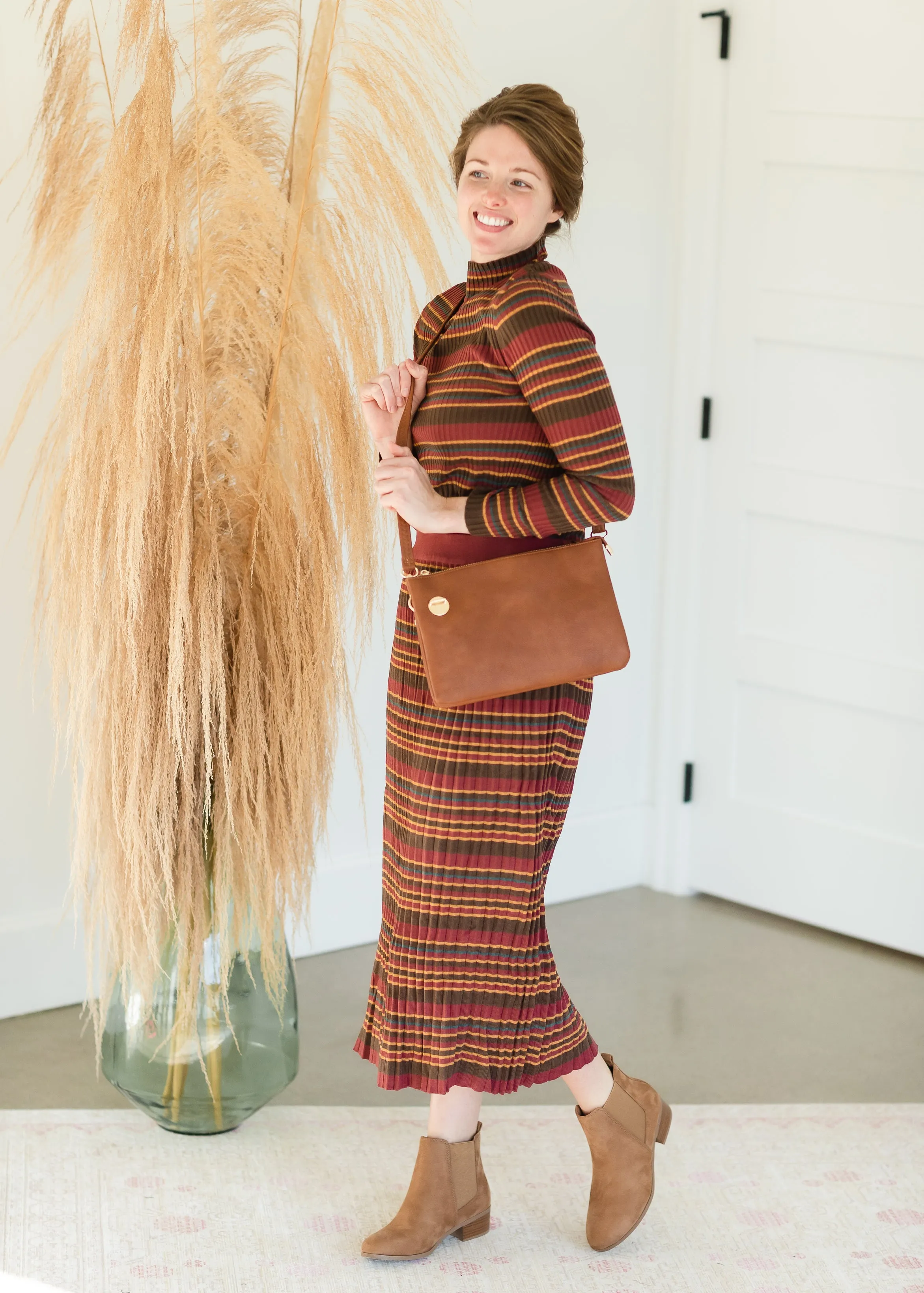 Brown Multi Stripe Ribbed Sweater Skirt - FINAL SALE