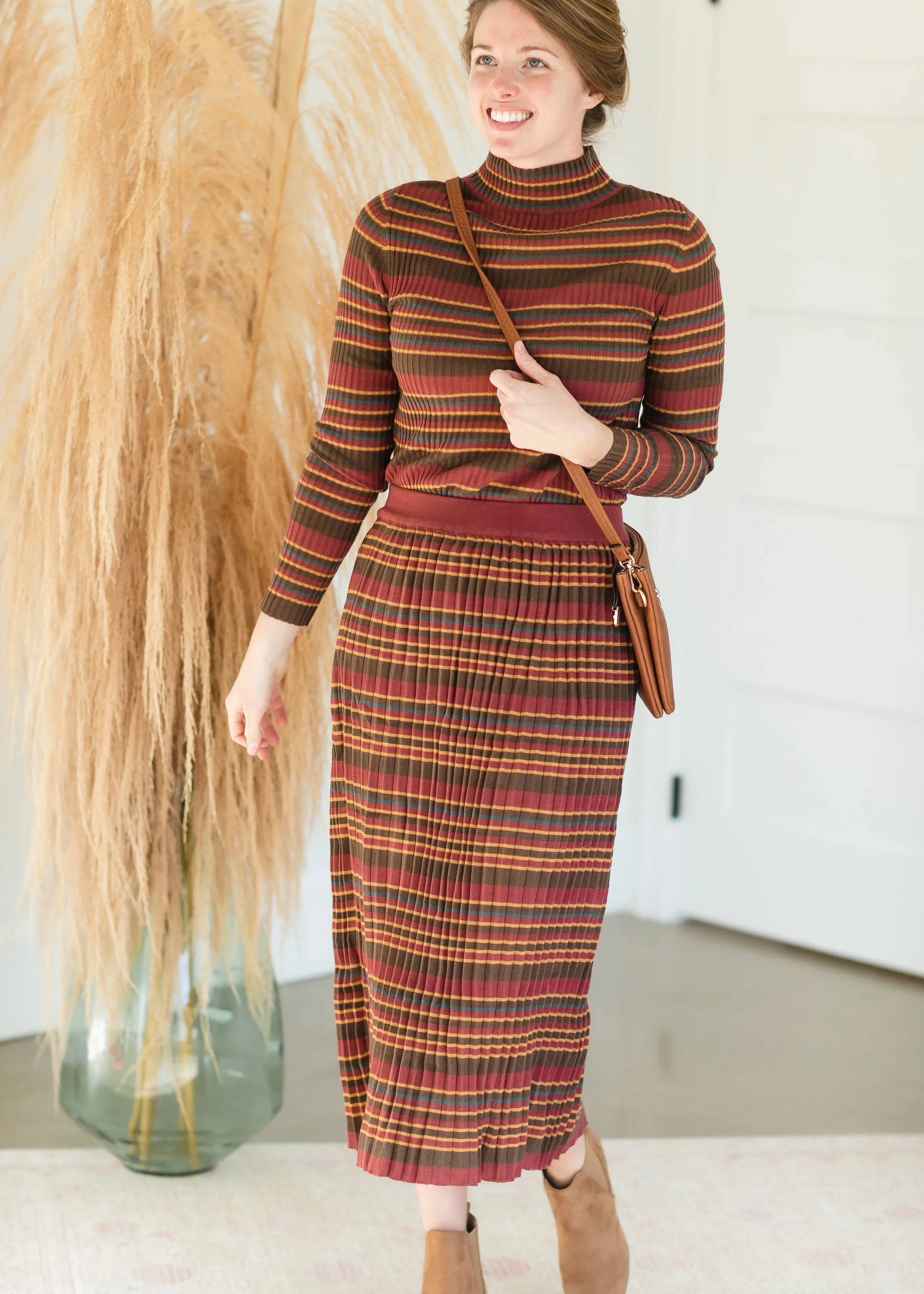 Brown Multi Stripe Ribbed Sweater Skirt - FINAL SALE