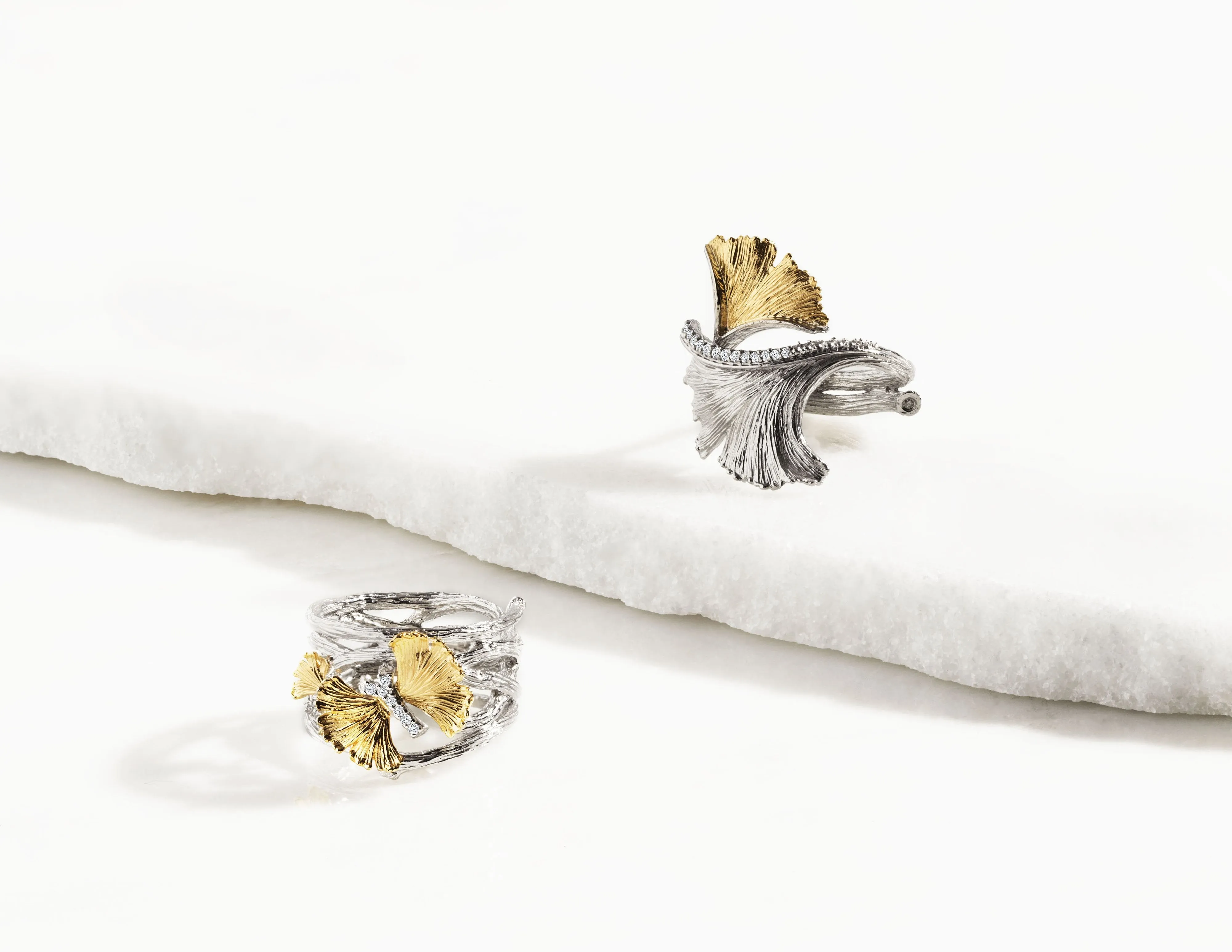 Butterfly Ginkgo Ring with Diamonds