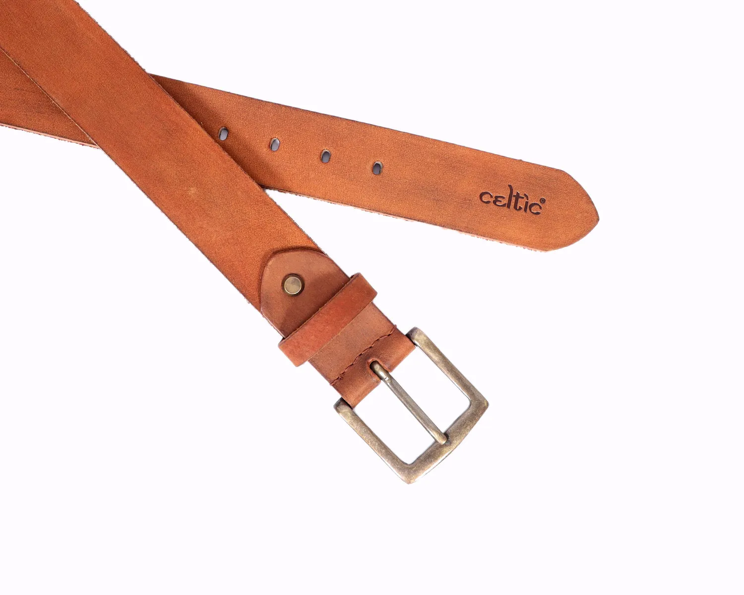 Celtic Premium Tan Leather Belt With Golden Buckle, Art: LB-823