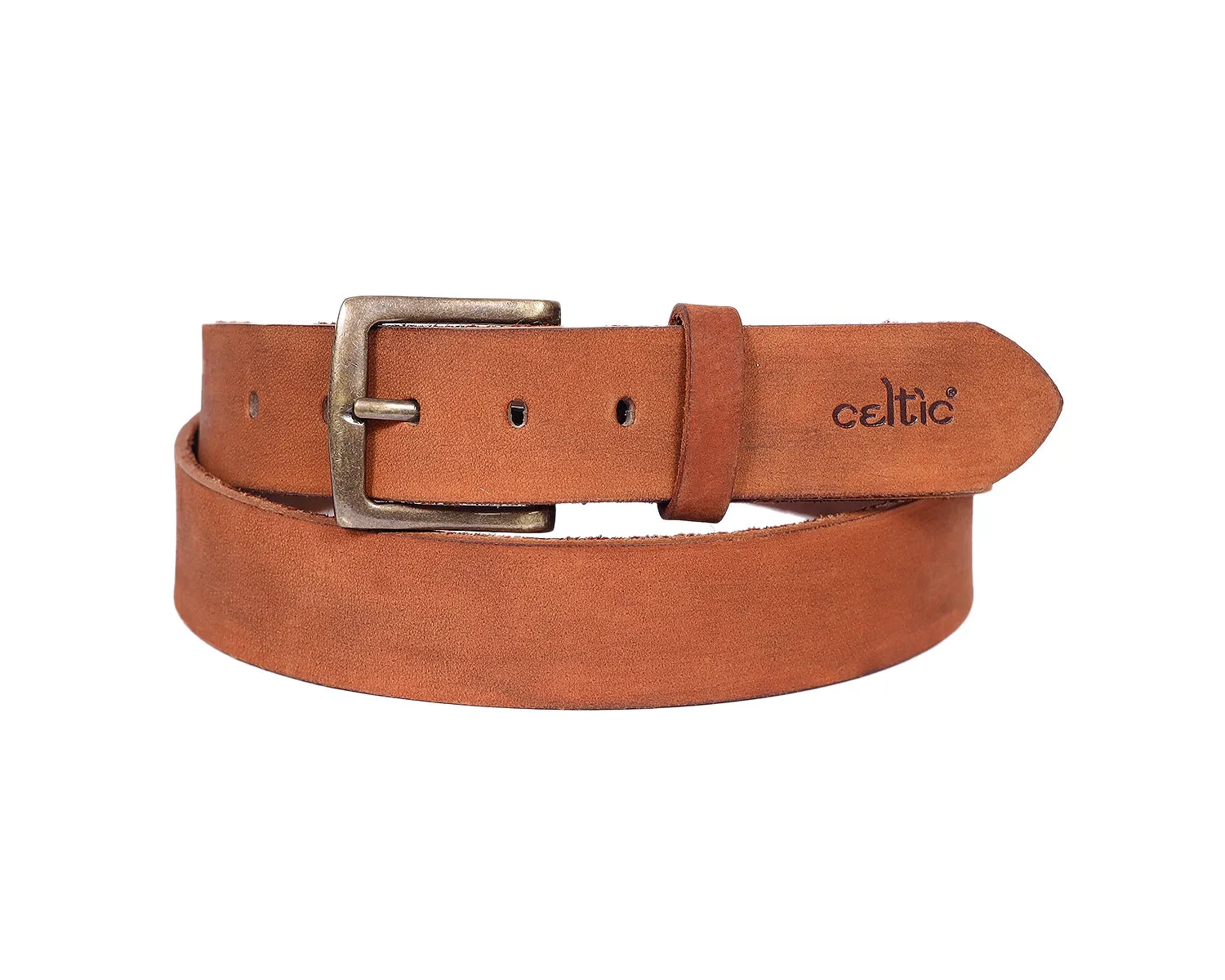 Celtic Premium Tan Leather Belt With Golden Buckle, Art: LB-823