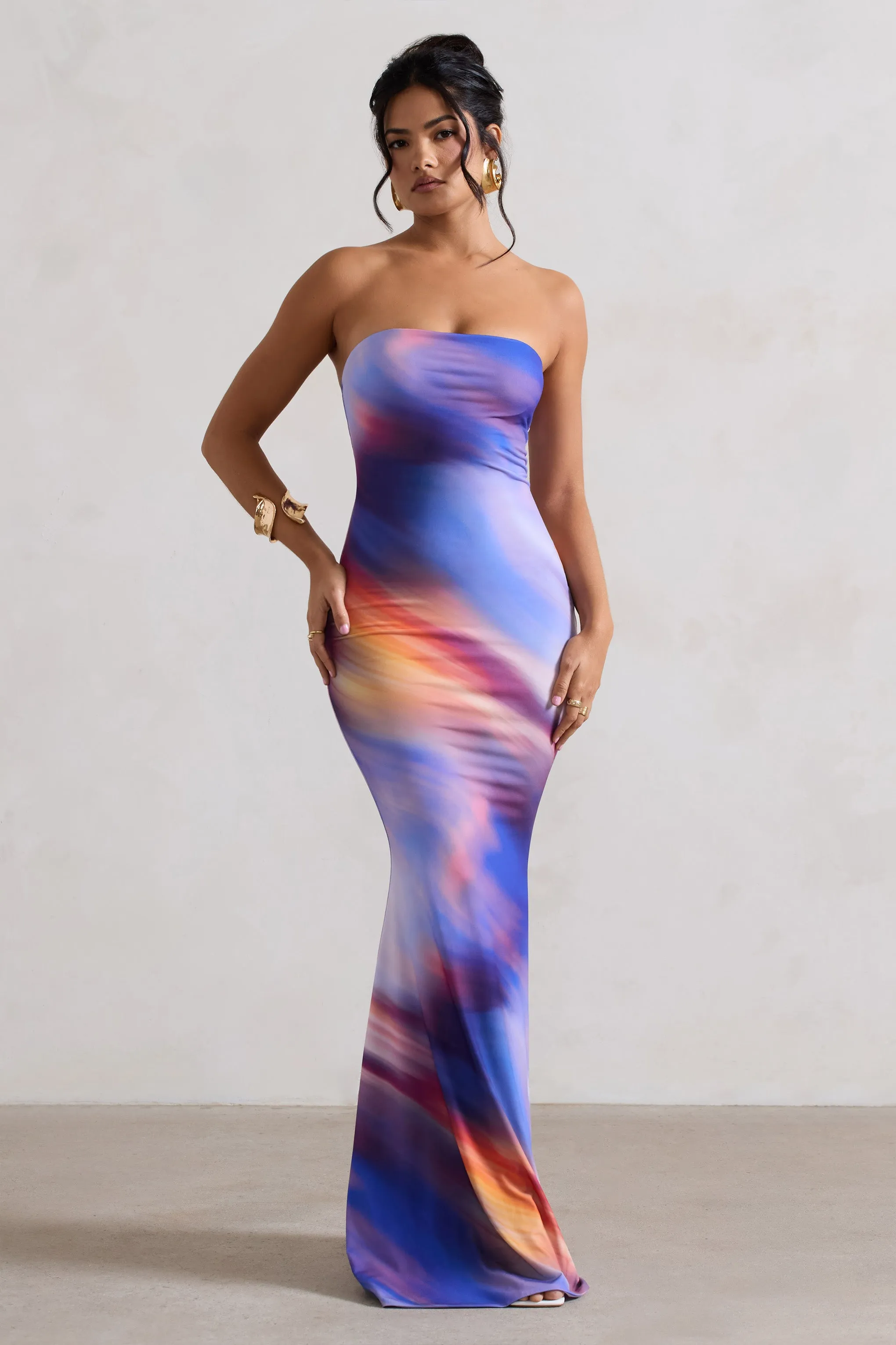 Ceremony | Abstract Print Bandeau Fishtail Maxi Dress