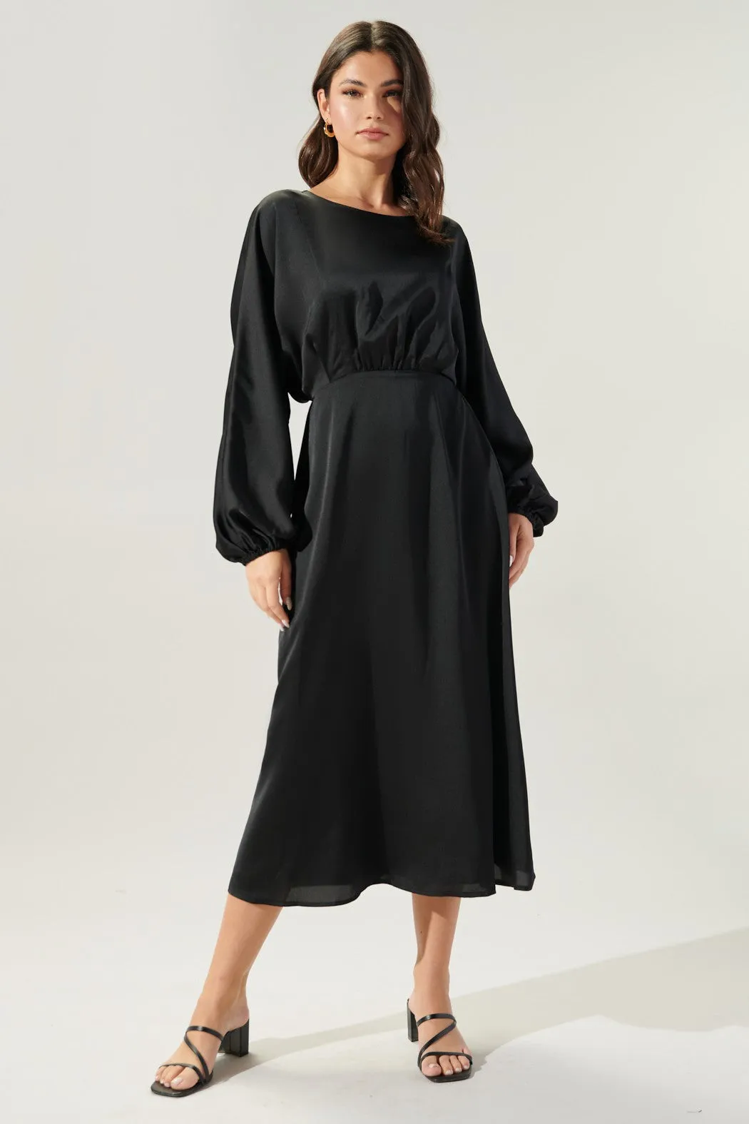 Chateau Satin Dolman Sleeve Midi Dress