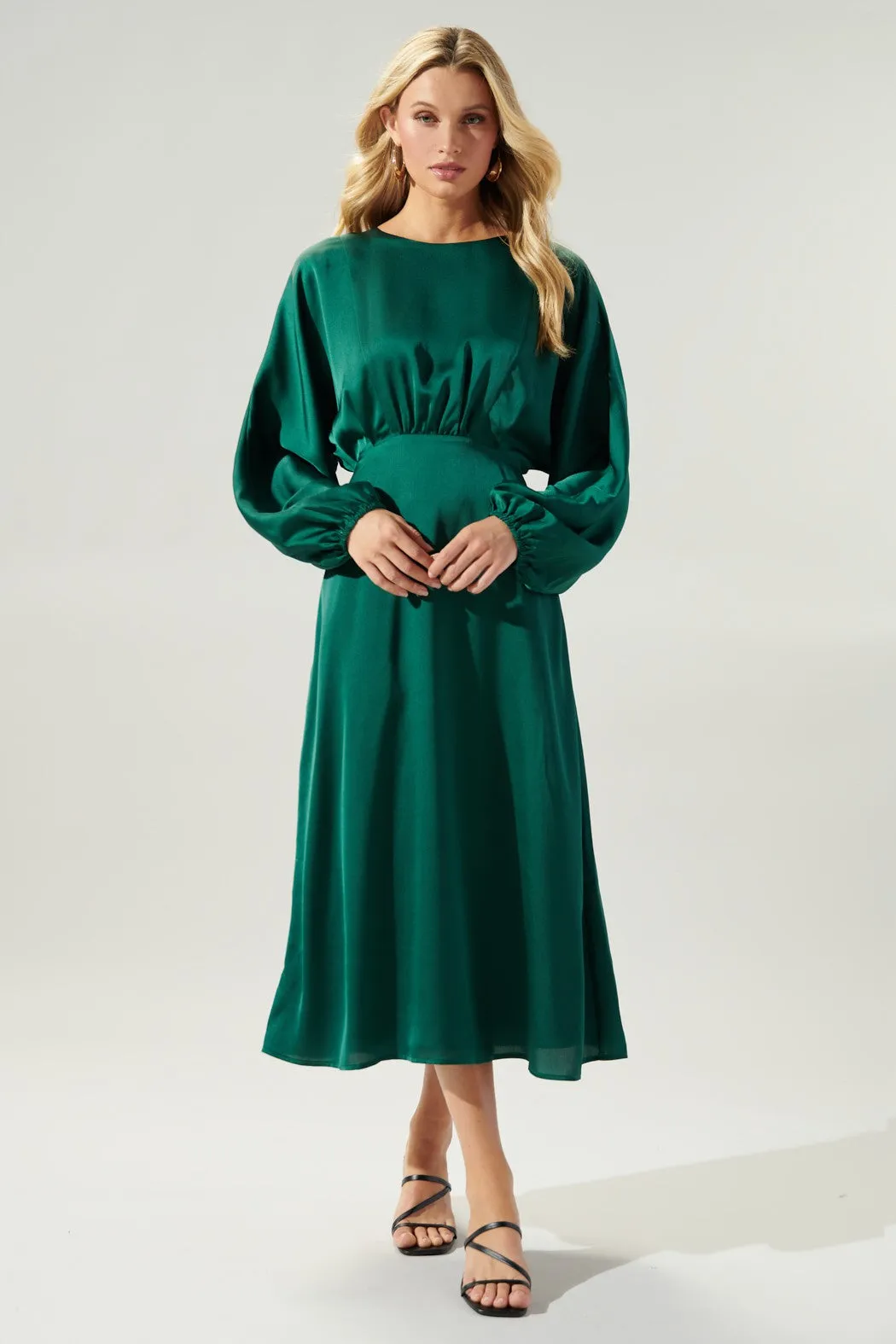 Chateau Satin Dolman Sleeve Midi Dress