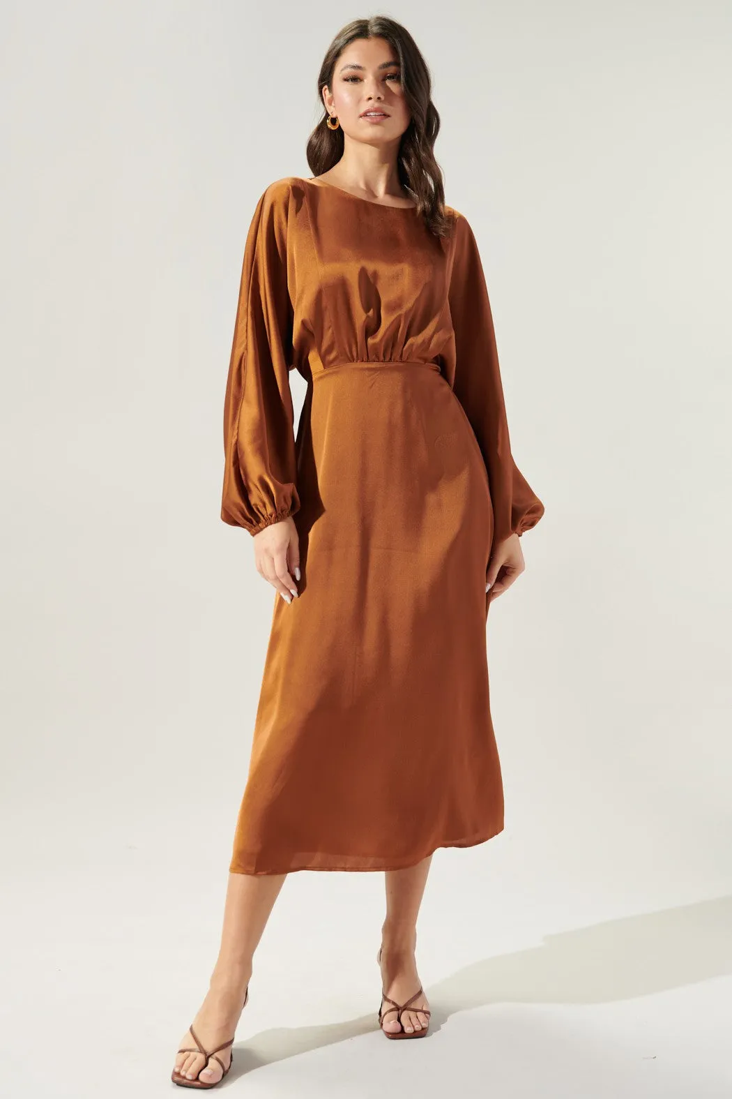 Chateau Satin Dolman Sleeve Midi Dress