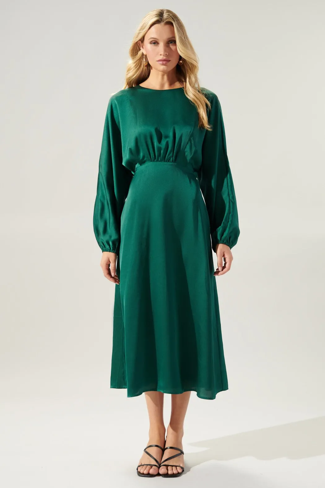 Chateau Satin Dolman Sleeve Midi Dress