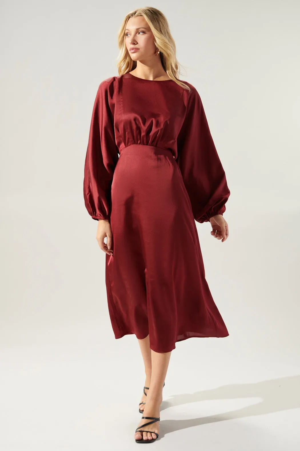 Chateau Satin Dolman Sleeve Midi Dress