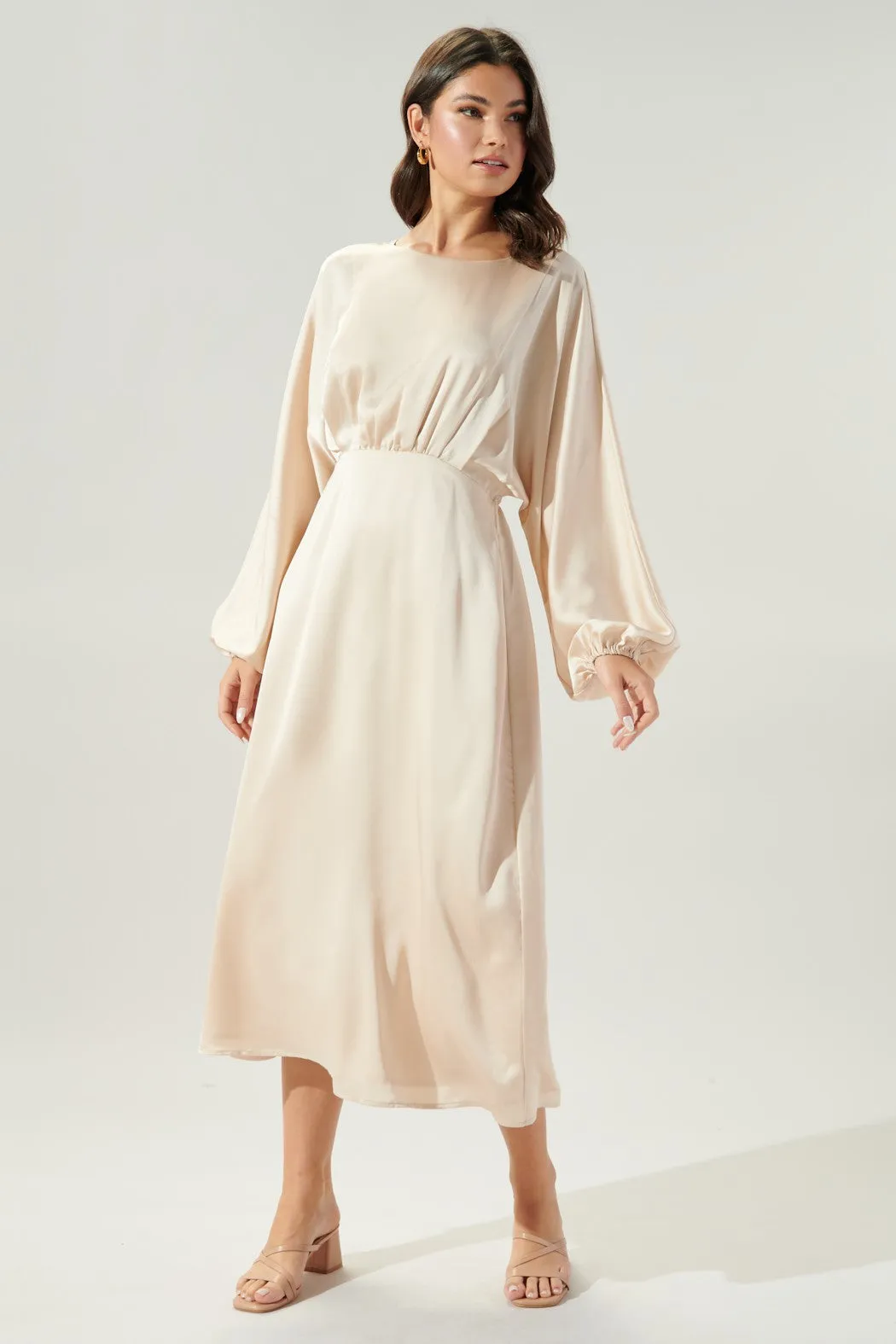 Chateau Satin Dolman Sleeve Midi Dress