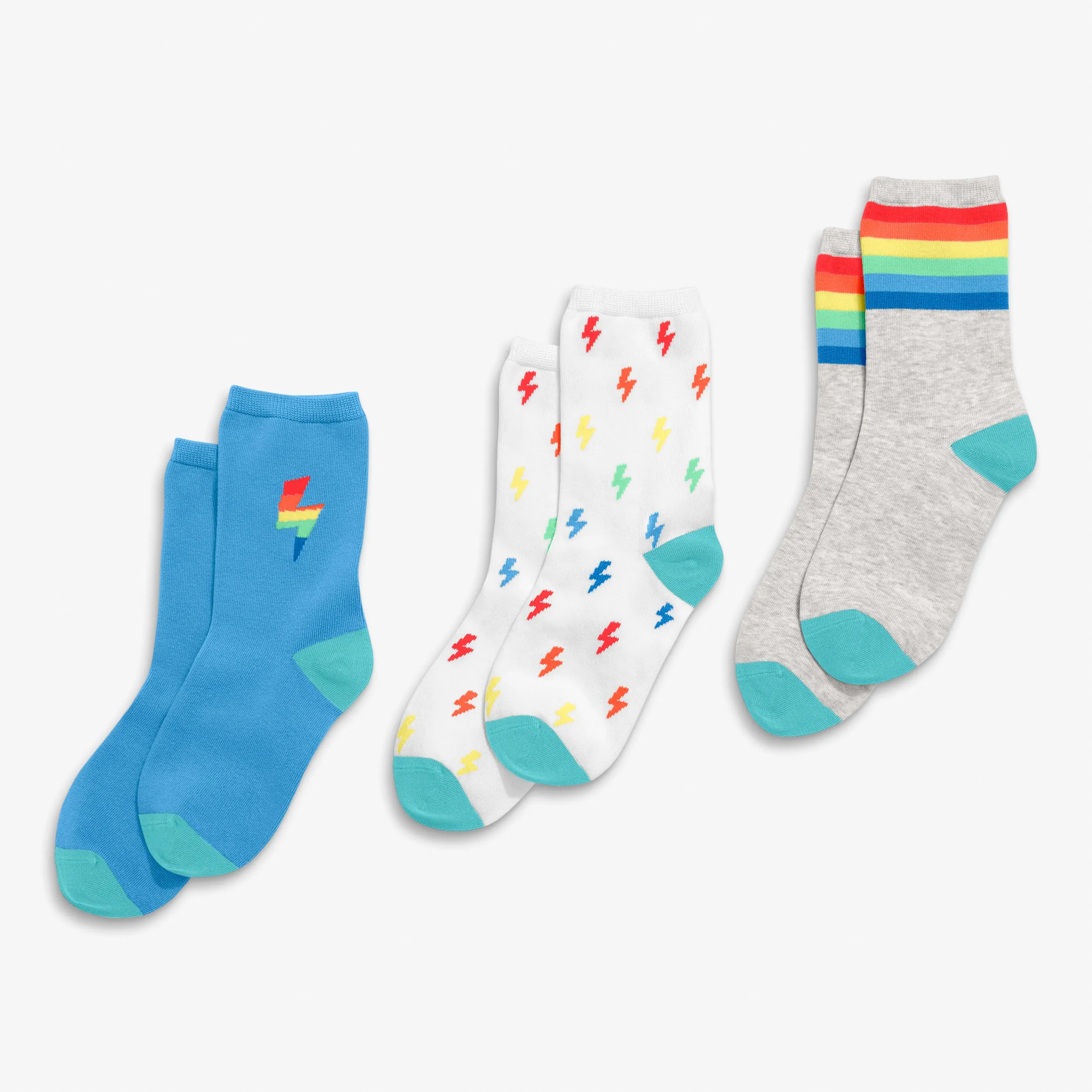 Crew sock 3-pack in rainbow bolt mix