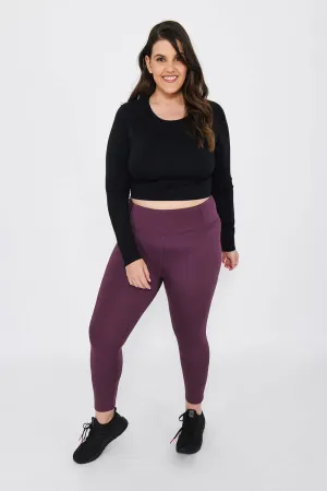 Curve Focus 7/8 High Waisted Sports Leggings - Mulberry Plum