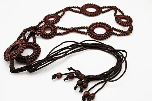 Dark Brown Hip High Waist Wood Beads Circles Tie Belt Plus M L XL