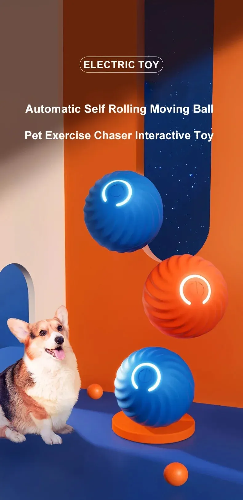 Dog Smart Bouncing Ball, Automatic Rolling Cat Ball Toy, Smart Kitten Electric Toy, Self Moving Pet Training Dog/Cat Interactive