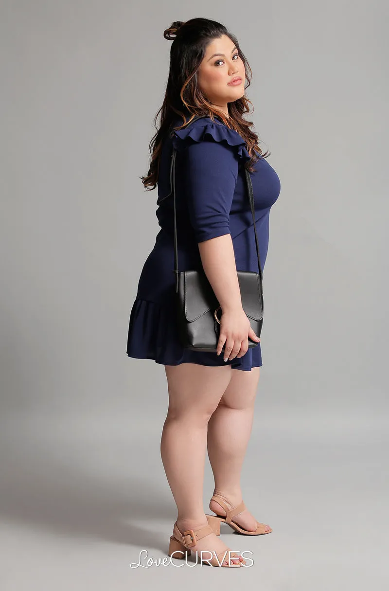 Drop Waist Ruffle Dress - Navy Blue